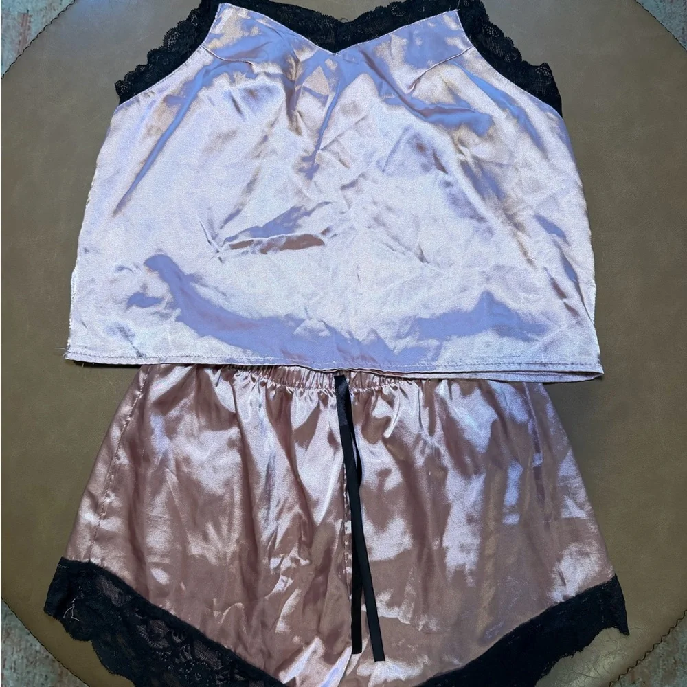 SHEIN Women's Satin Pajama Set - Black, Pink, Cream - Picture 3 of 5